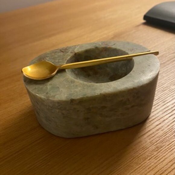 Sage Stonewear Spice Bowl with Brass Spoon - Picture 2 of 2